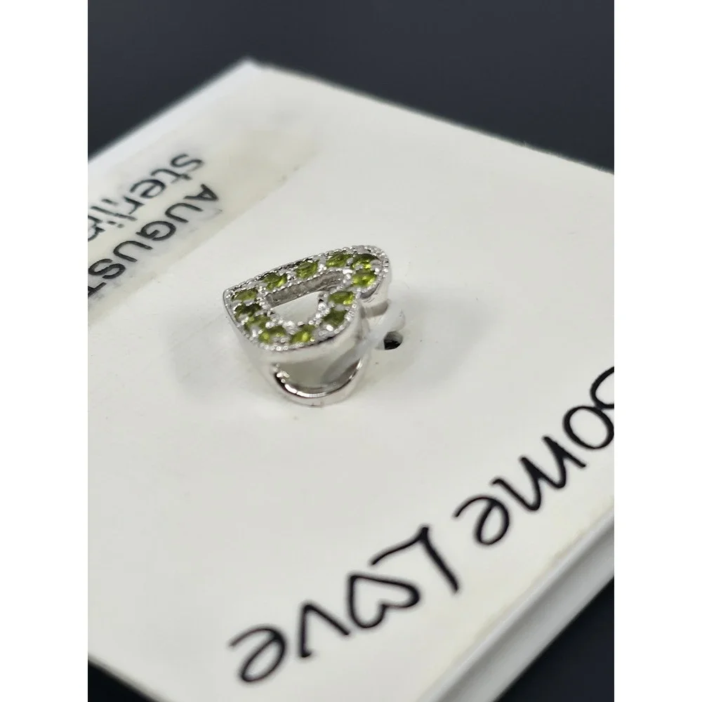 August Birthstone Heart Pendant Sterling Silver Green Peridot Color Charm - Picture 3 of 5